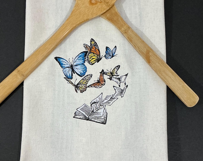 Embroidered Butterfly Kitchen Towel: Book Metamorphosis, Ready to Gift