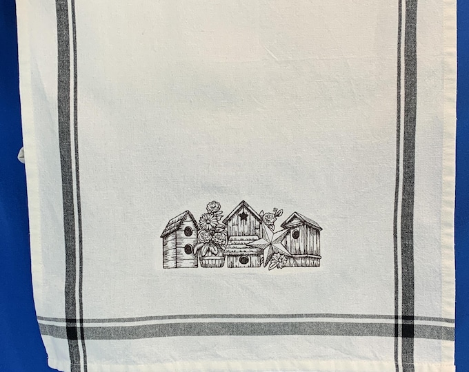 Rustic Dreams Birdhouse Etching Kitchen Towel - Farmhouse Bird Lover Dish Towel