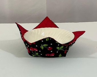 Medium Sweet Cherry Microwave Bowl Cozy-Salad Bowl Size-10" Top- 6" Bottom Diameter-Microwavable Cozy-Leftover Bowl-Soup Bowl Holder-Hot Pad