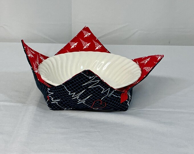 Heart Beat and Medical Caduceus Microwave Bowl Cozy- Medium - 6'' Bottom Diameter, Reversible, Leftovers