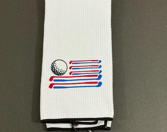 Embroidered USA Flag Golf Towel – Patriotic Sports Towel, Golf Clubs