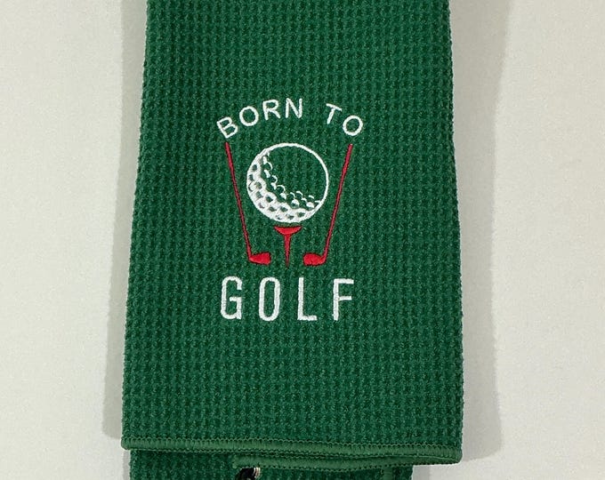 Embroidered Golf Towel: Kelly Green Microfiber Waffle Pattern with Carabiner