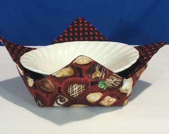 Sweet Shop Chocolate Selection Microwave Bowl Cozy-10" Top-6" Bottom Diameters, Medium-Ice Cream Cozy-Soup Bowl Cozy-Microwave Safe Cozy