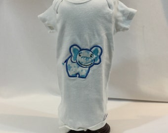 6-9 Month Baby Onesie - Blue Elephant Applique Embroidery-FREE SHIPPING; Baby Boy Clothing; Boy Bodysuit, Gerber Onesies; Baby Shower