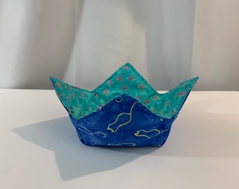 Midnight Cats and Paws Microwave Bowl Cozy; Medium 6", Salad Bowl Size, Reversible, Free Shipping, Hot Bowl Pad, Batik Fabric Cozy