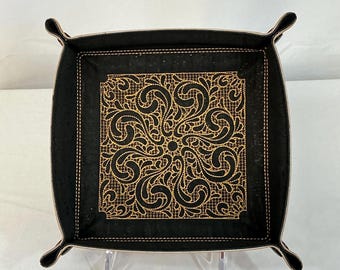 Baroque Swirl Embroidered Tray - Square Jewelry & Travel Catchall, Dice Organizer