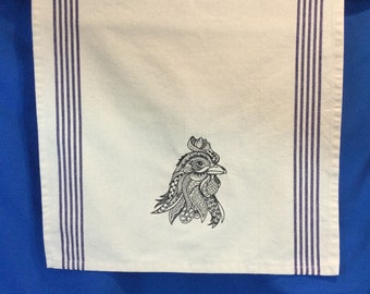 Embroidered Hen Doodle Kitchen Towel: Farmhouse Chicken Decor