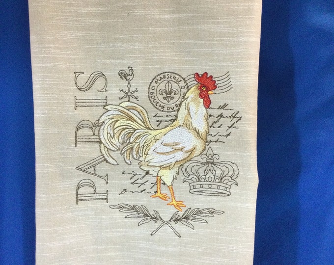 Kitchen Towel - Chicken / Rooster - French Farmhouse Embroidered Towel, 20" X 30" W/Back Hanging Tab, Free Shipping