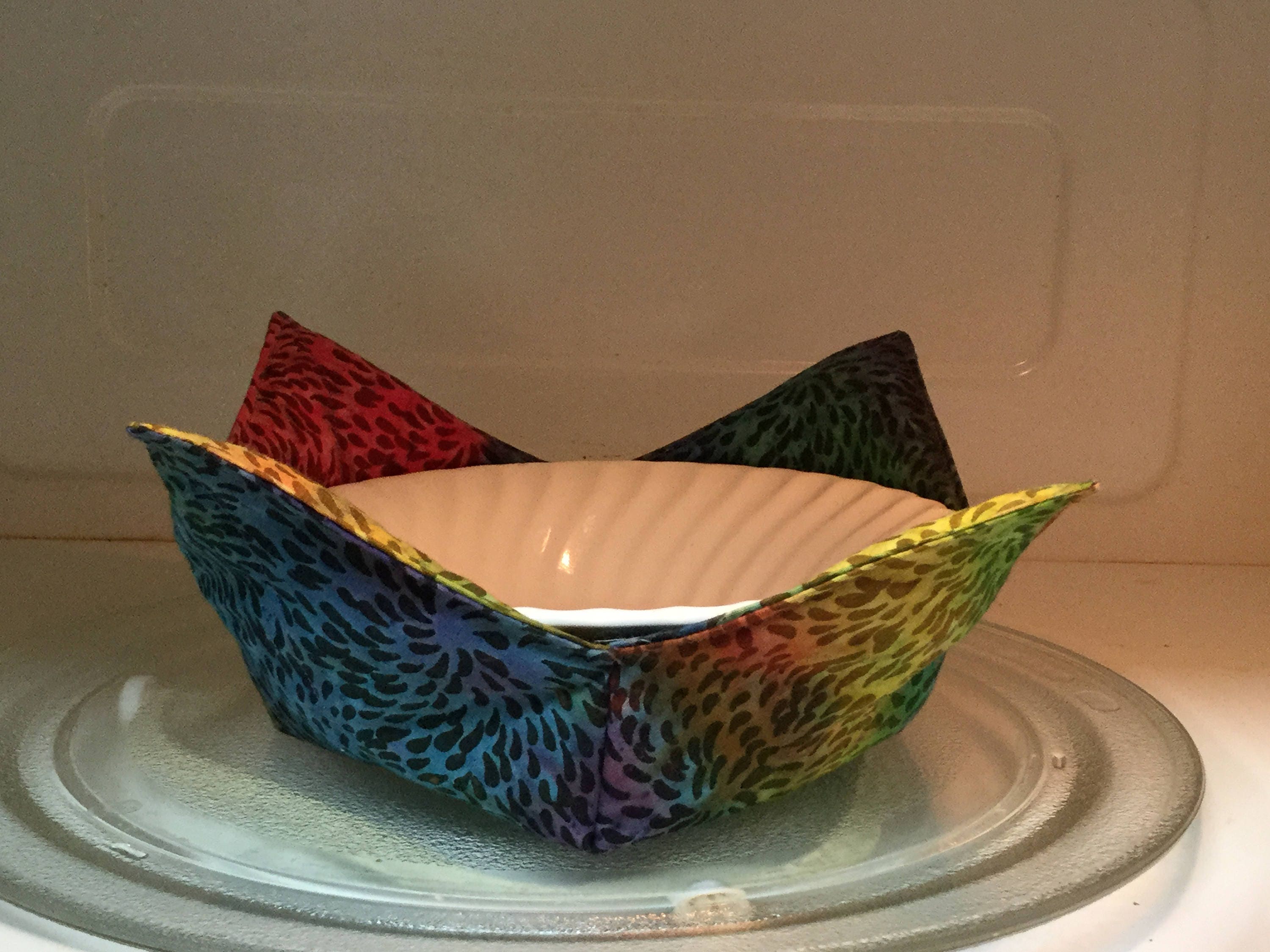 Microwave Bowl Cozy 6 Medium Blooming Color Flowers Batik Fabric