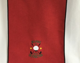 Golf Bag Towel-Weapons Of Grass Destruction-Tri-Fold Microfiber Sports Towel including Carabineer-3 Metal Grommets-Waffle Pattern-16" x 23"