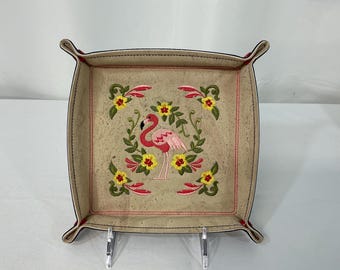 Embroidered Tropical Pink Flamingo 6x6 Catchall Tray - Medium Travel Organizer & Gift Idea