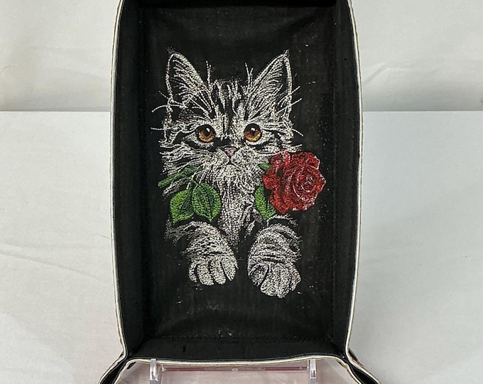 Cat & Rose Cork Catchall Tray, Large Dice Tray, Ring Dish, Jewelry Tray,