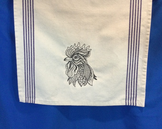 Farmhouse Kitchen Towel - Rooster Doodle Embroidered Towel-Chicken Lover Gift-Rooster Lover, Rooster Lover Gift, Housewarming Gift