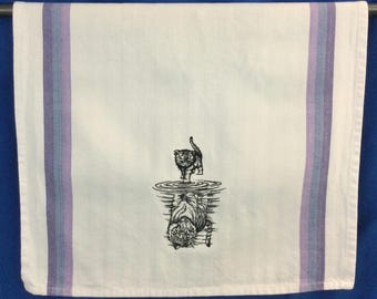 Kitchen Towel - Cat- Kitten & Tiger - Feline Reflection Embroidered Towel, 20” x 28”, Funny Image, Cat Lover Kitchen Towel, Cat Person