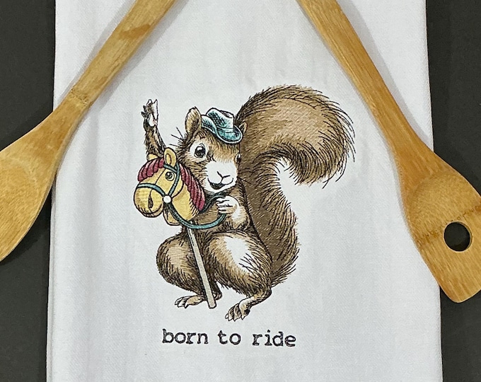 Cowboy Squirrel Embroidered Kitchen Towel: Funny Gag Gift