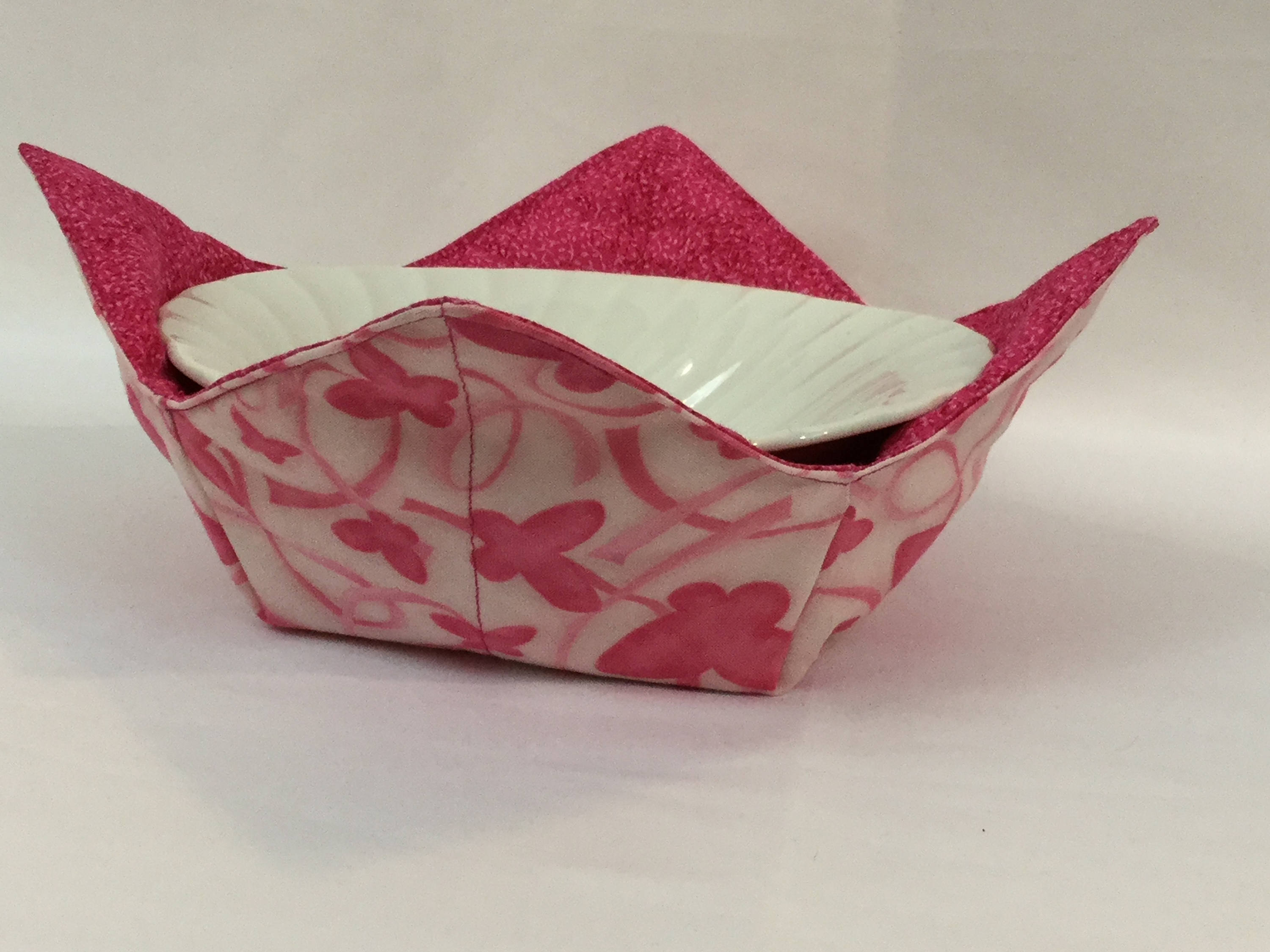 Microwave Bowl Cozy 6 Medium Pink Butterfly Flurry / Hot Bowl Pad / Ice