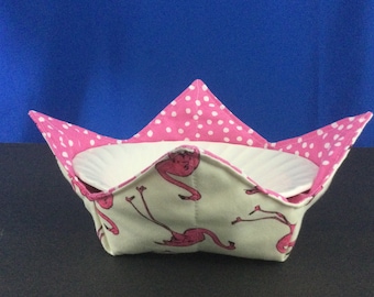 Medium Reversible Flock of Flamingos Microwave Bowl Cozy, Safe & Finger-Burning Prevention, Perfect Gift for Friends