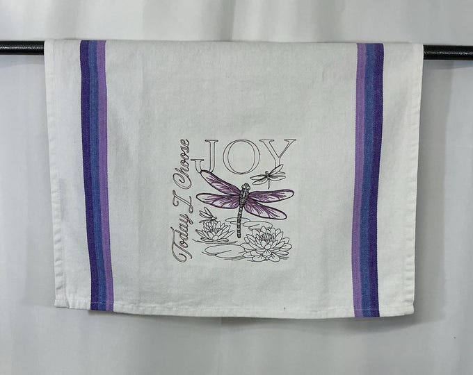 Embroidered Tea Towel - Dragonfly Design, 'Today I Choose Joy' - Great Kitchen Gift for Any Occasion