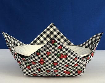 Microwave Safe Bowl Cozy with Strawberries - Medium, Retro Fruit Style, No Burn Heat Protection