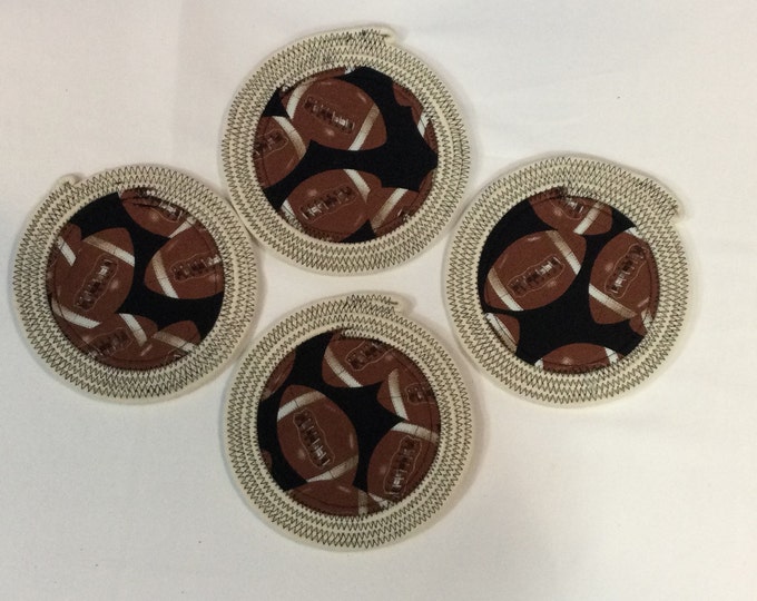 Football Rope Coasters - Set of 4 - Cork Backed Mug Rugs