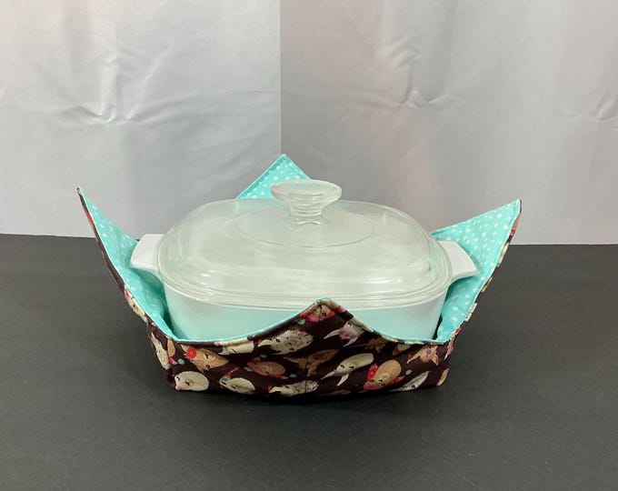 X-Large Llama Gang / Aqua & White Pokadots Microwave Bowl Cozy-10" Bottom-14" Top Diameter-Senior Hot Bowl Holder-Ice Cream Cozy-Llama Lover