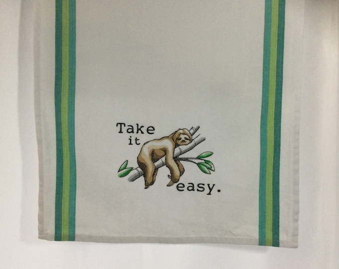 Funny Sloth Kitchen Towel - 'Take It Easy' Embroidered Decor, Perfect Gag Gift for Siblings & Housewarming