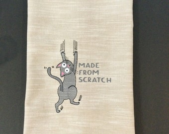 Kitchen Towel - Cat Towel - Made From Scratch Embroidered Towel, Funny Image; Funny Saying-Free Shipping-Towel-Dish Towel-Back Hanging Tab