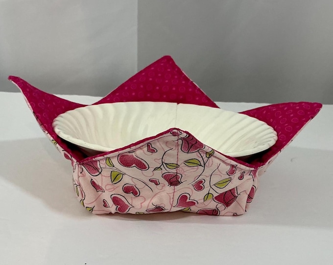 Roses & Hearts Microwave Bowl Cozy: Reversible Medium Hot Pad
