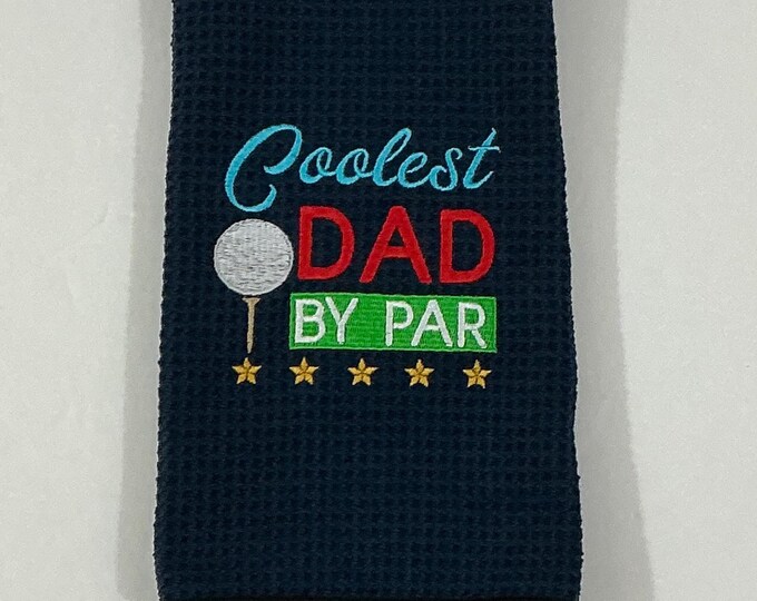 Golf Bag Towel-Coolest DAD By Par Embroidered Towel-Navy Blue-Microfiber-Tri-fold-Gag Gift-Sports Towel-Golf Accessory-Absorbent-Fathers Day
