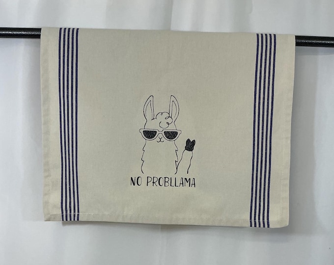 Cute and Quirky No Probllama Embroidered Kitchen Towel | Perfect Gag Gift for Friends!