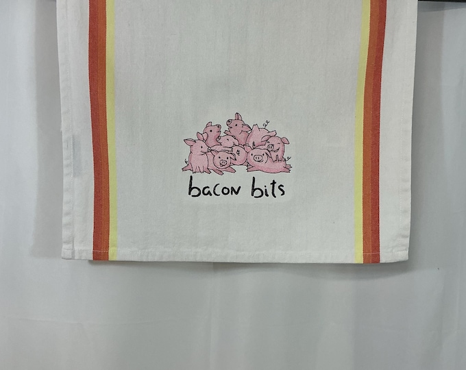 Cute & Cuddly Bacon Bits Embroidered Towel | Pig Lover Gift | Funny Kitchen Decor