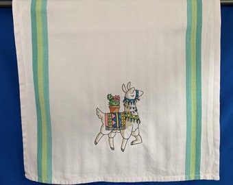 Funny Embroidered Llama of Happiness Tea Towel | Perfect Gift for Llama Lovers, Moms & Friends