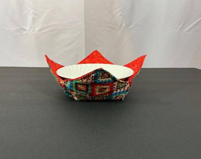 Medium Southwest Microwave Bowl Cozy-10" top - 6" Bottom Diameters, Salad Bowl Size-Reversable-Microwavable Safe-Inexpensive Gift-Hot Pad