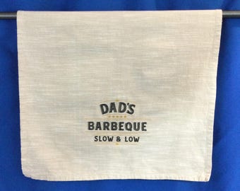 Embroidered BBQ Kitchen Towel: Dad's Barbeque - Slow and Low