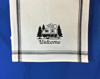 Embroidered Camper Kitchen Towel: Campground Welcome Gift