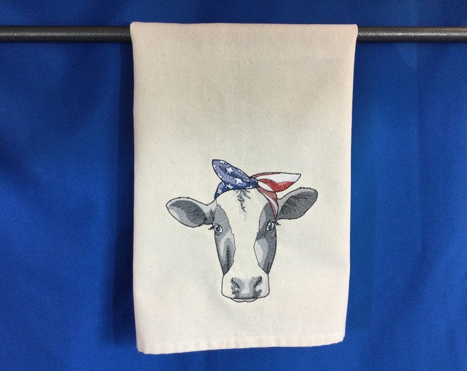 Funny American Cow Embroidered Kitchen Towel, Cow Lover Funny Towel, 100% Cotton Towel, Cow Towel-Kitchen Home Decor-Cotton Kitchen Towel