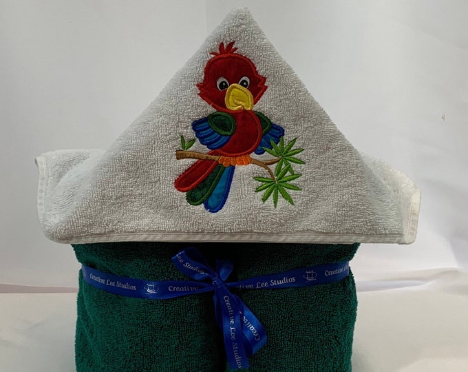 Unique Unisex Appliqué Parrot Bath Wrap - Soft and Cozy Hooded Towel for Infants to Age 9 - 50x30 inches