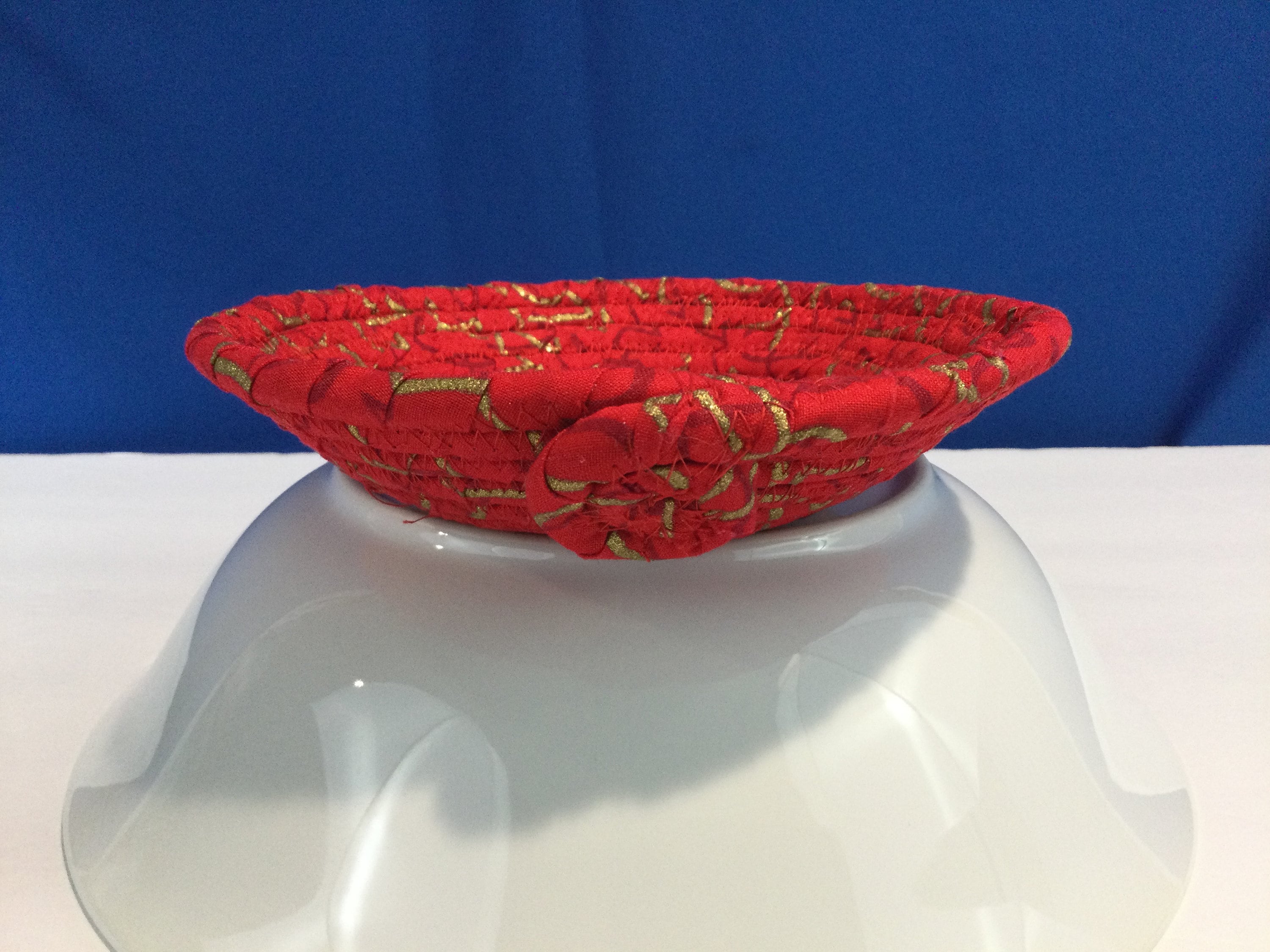 Cotton Rope Bowl-Small Round Red Fabric Wrapped Rope Bowl w