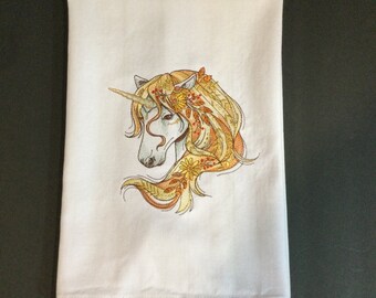 Kitchen Towel - Unicorn - Bohemian Dreams Embroidered Towel - Free Shipping-Towel-Dish Towel-Back Hanging Tab