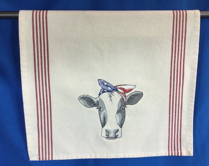 Funny American Cow Embroidered Kitchen Towel, Cow Lover Funny Towel, 100% Cotton Towel, Cow Towel-Kitchen Home Decor-Cotton Kitchen Towel