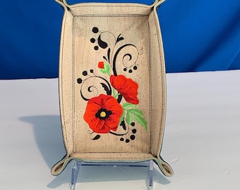 Chic Poppy Valet Tray for Travel, Snap Catchall Tray, Black Faux Leather & Portuguese White Cork - 5x8 Snapped, Medium, Lays Flat