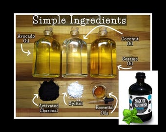 Black Oil Mouthwash for Oil Pulling w/ Powerful Xylitol & Activated Charcoal. 3 Sweet + Delicious Flavors!