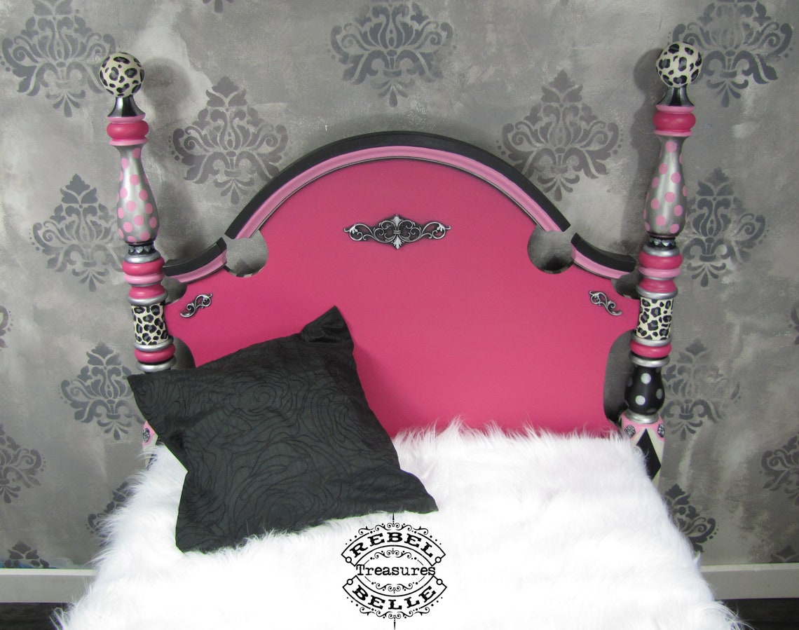 Funky and Fun Pink Silver and Black Headboard twin size Etsy