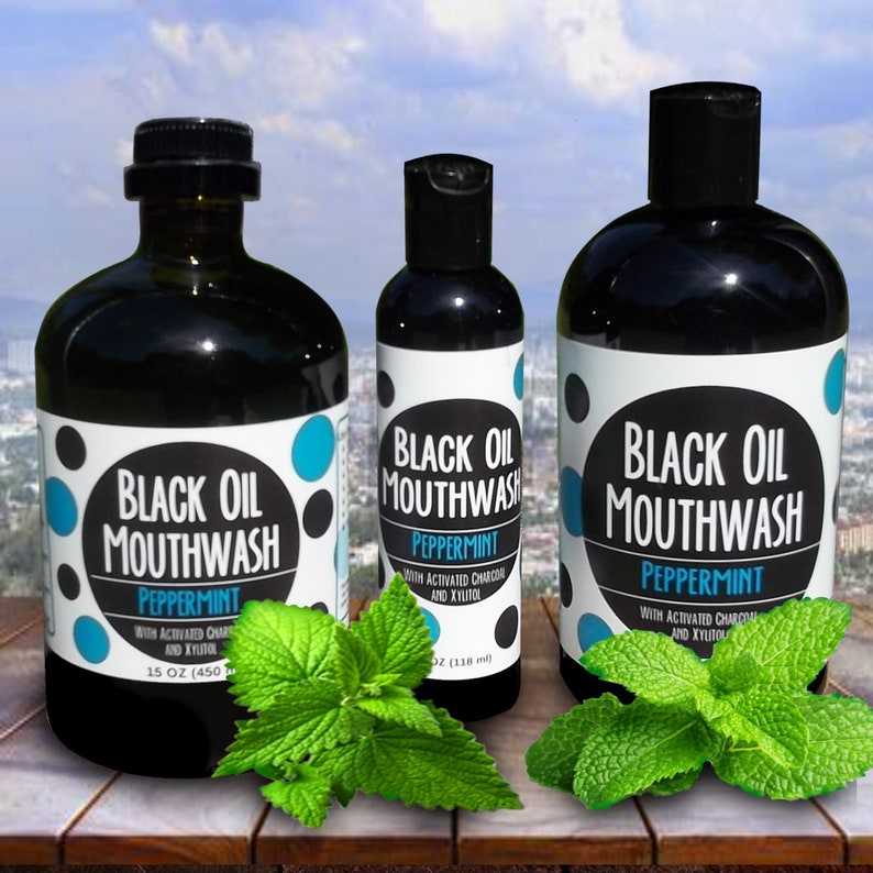 Black Oil Mouthwash for Oil Pulling W/ Powerful Xylitol & Activated