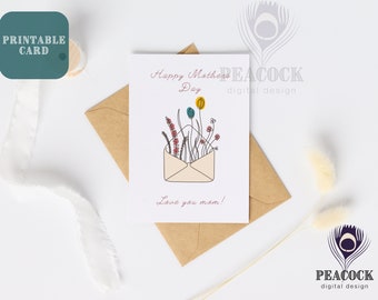 Tarjeta imprimible para el Día de la Madre, descarga digital, tarjeta plegable de 7 x 5, interior en blanco, descarga instantánea