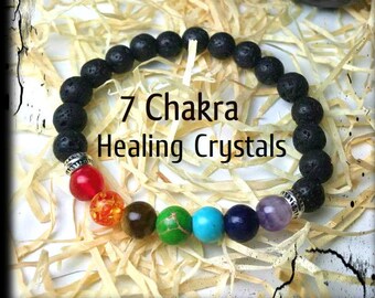 Volcanic stone bracelet, 7 chakra bracelet, chakra jewelry, meditation bracelet, yoga bracelet, healing crystals, Reiki healing, Lava beads