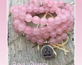 Rose quartz Mala, 108 beads, Mala Bracelet, Reiki, Buddha, Rosary, Prayer beads, pink quartz, buddha mala, om, meditation beads, rose quartz