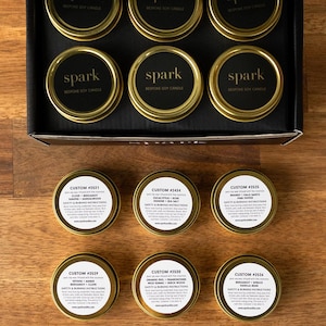 Spark Candles Welcome Pack - Sample Signature Scent Blends - Choose 12 x 1oz Gold Tin Candles - Discover Your Favourite Fragrances