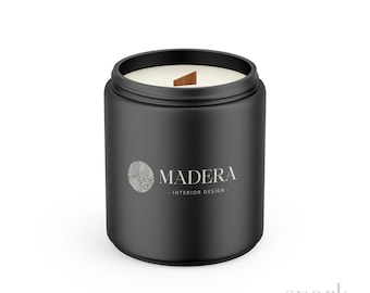 Custom 8oz Matte Black Glass Jar Candles w/ Logo Design Imprint + Luxury Texture Gift Box | Client Gift | Interior Design | Party Favor