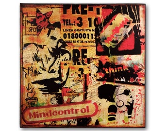 Mindcontrol Graffiti Art: Mixed Media Collage on Canvas